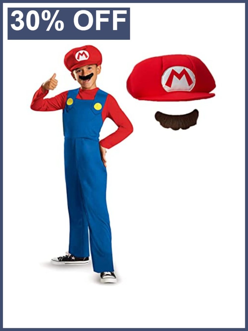 Super Mario Brothers Boys Costume Jumpsuit Hat Mustache Officially Licensed